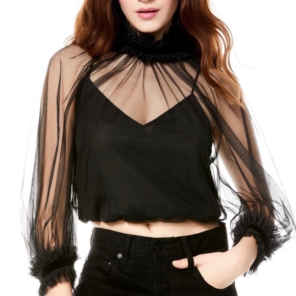 Alice and Olivia ALEXIA RUFFLE NECK CROP TOP - Picture 3 of 7